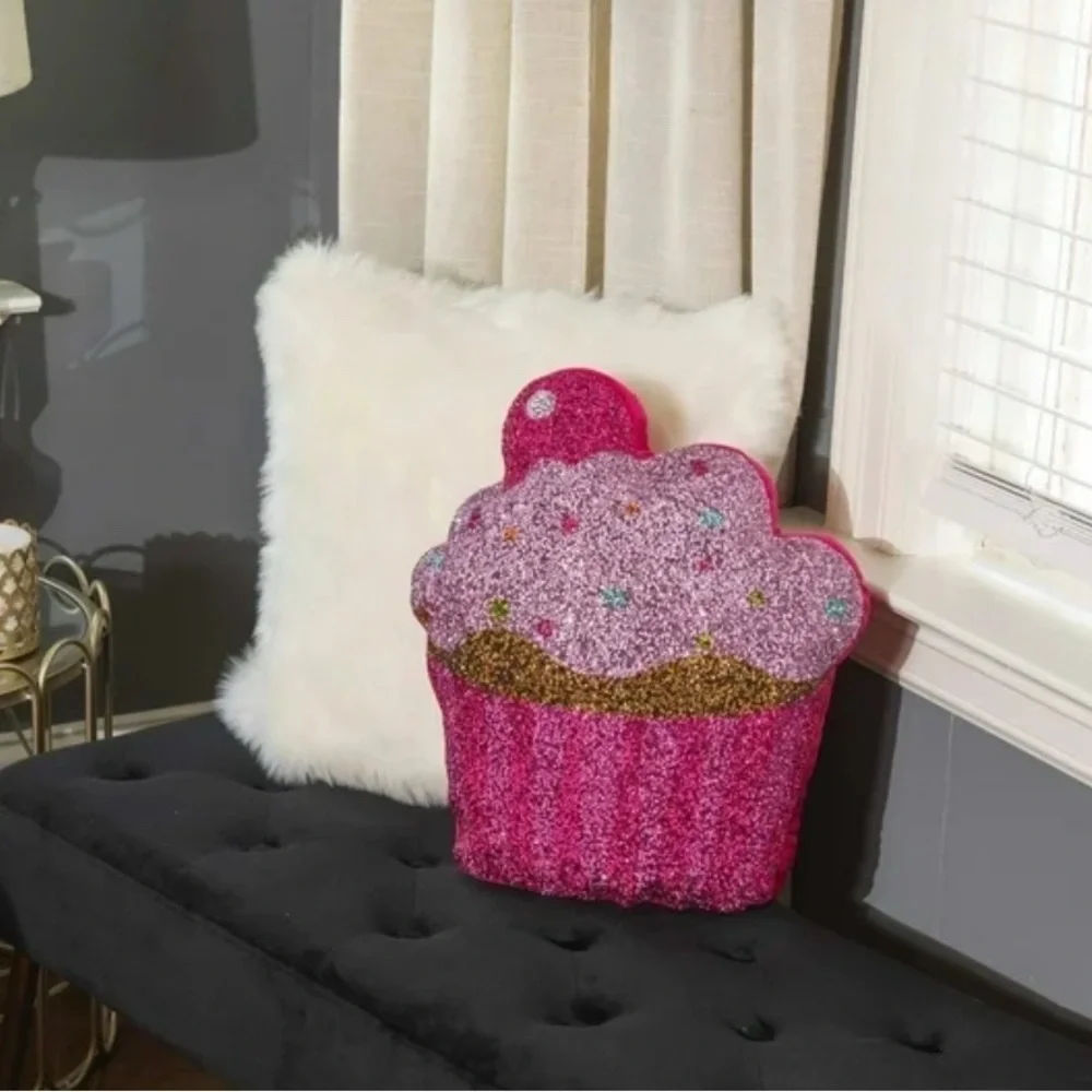 Blingy Pink Cupcake pillow sparkle, home bling pillow